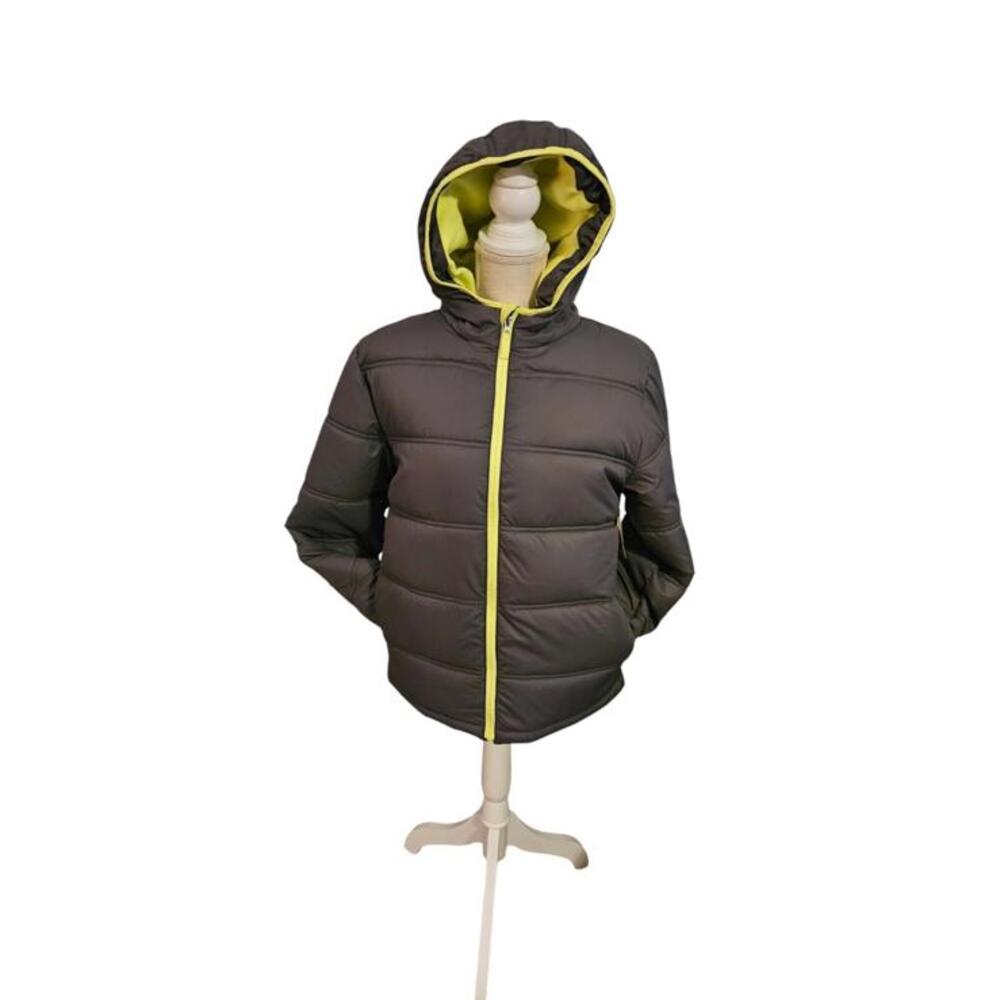Faded Glory Womens Size XL Hooded Gray Jacket  Green Fleece Lining/Trim Pockets